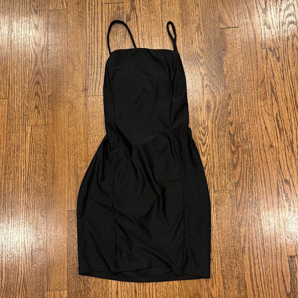 Privy Privately Privileged Black laced up nylon Mini Dress Size medium